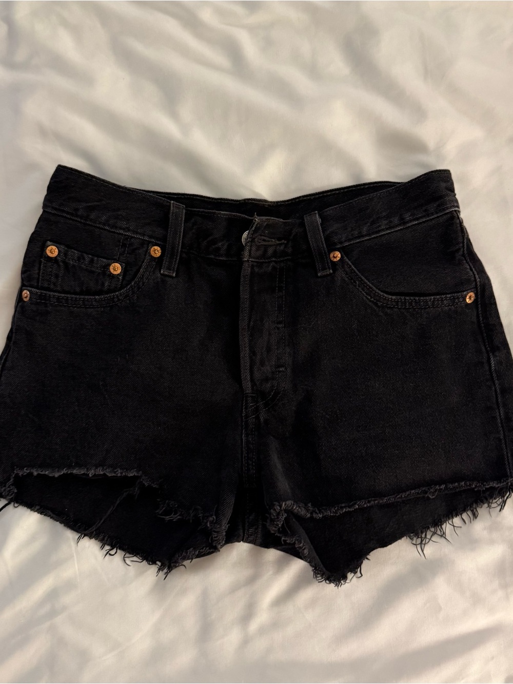 Levis Women's High-Rise Black Denim Cutoff Shorts